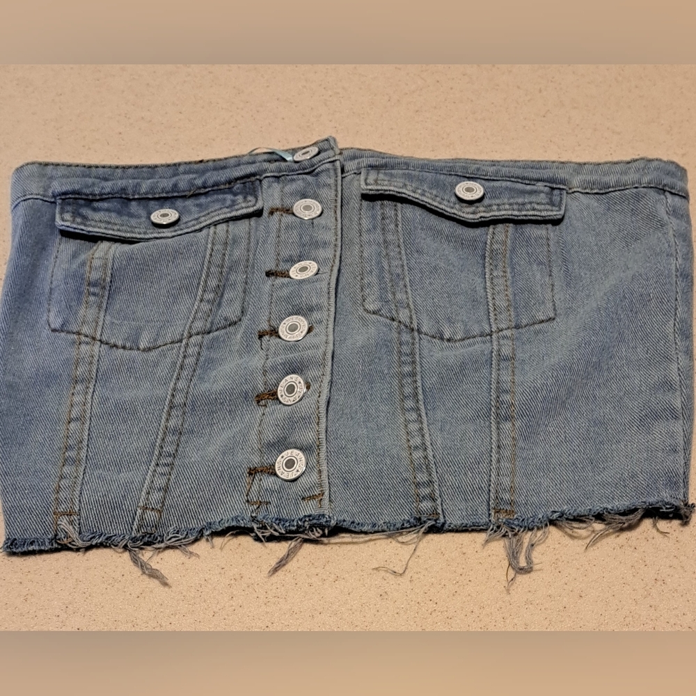 #005.B Source Unknown Sz M Denim Vest Corset Crop Button Down Top - Picture 11 of 13
